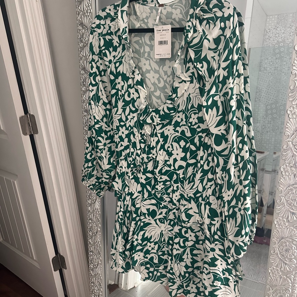 Free People Emerald and White Floral Dress